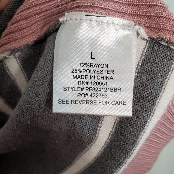 Pink Rose Gray and Pink Striped Long Sleeve Shirt L - Picture 7 of 8